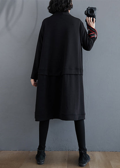 Black V Neck Pockets Patchwork Cotton Cardigans Fall