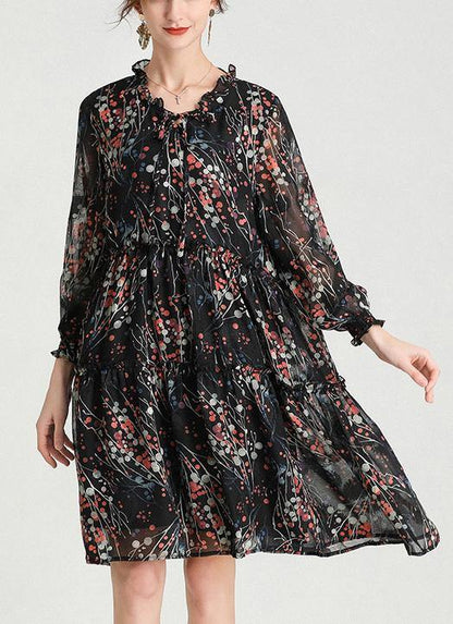 Black Yellow Print Bow Party Summer Chiffon Dress
