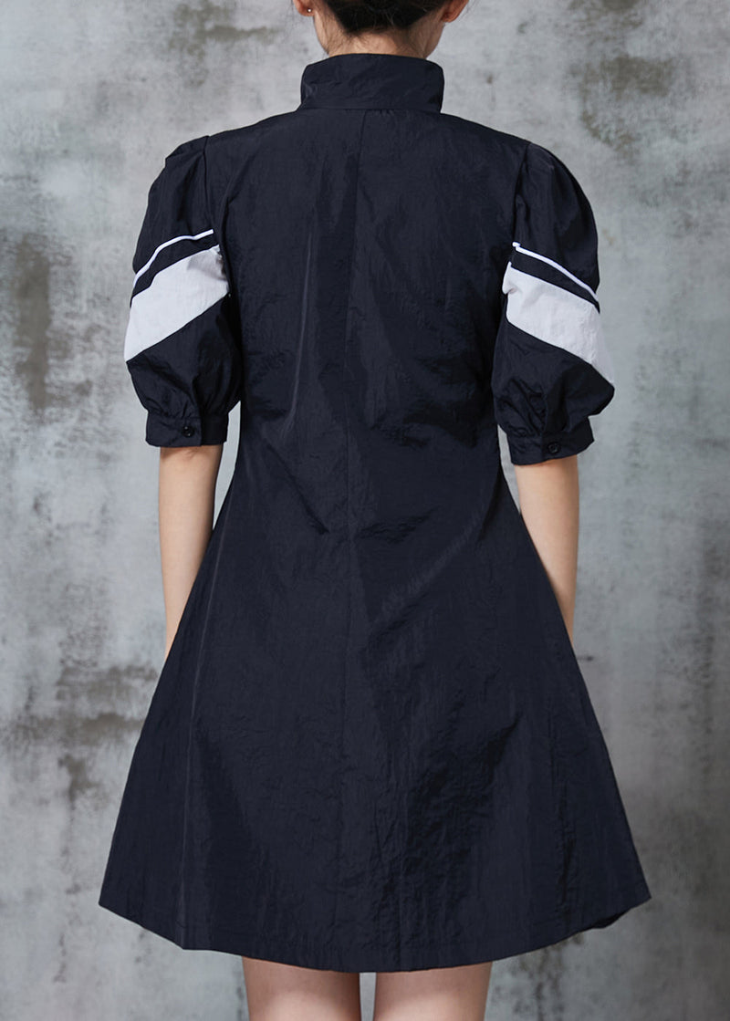 Black Zip Up Patchwork Spandex Sweatshirt Dresses Summer
