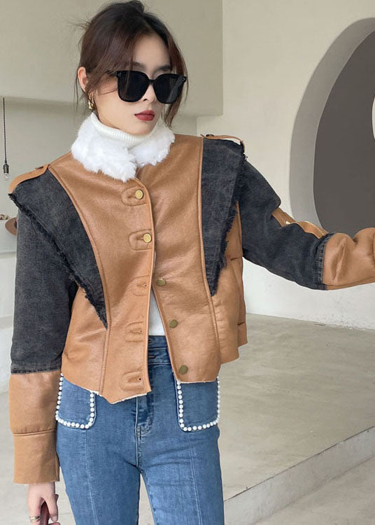 Blue Asymmetrical Denim Patchwork Jackets Winter