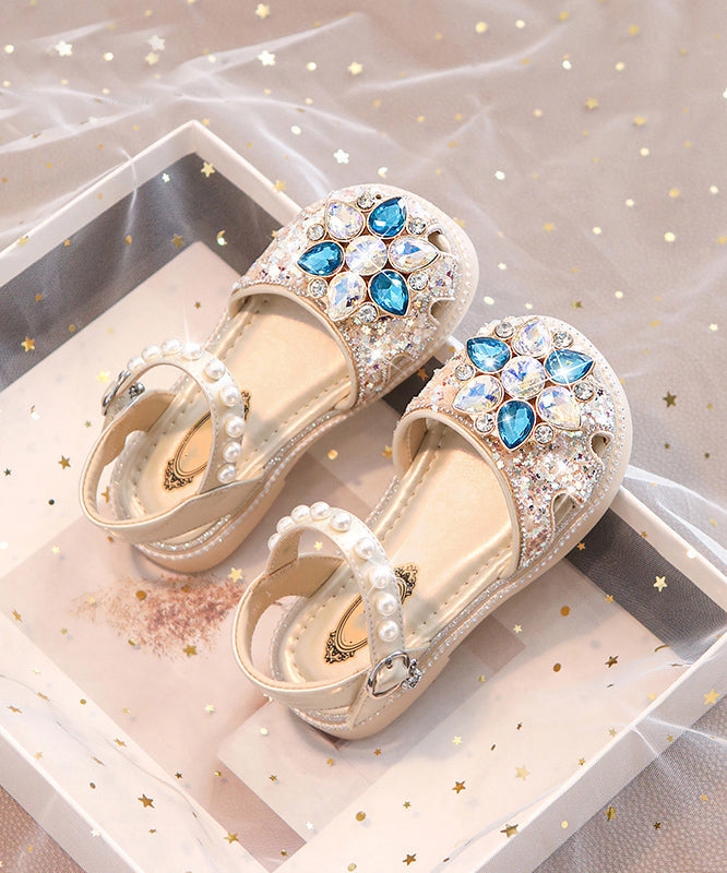 Blue Crystal Hollow Out Buckle Strap Flat Sandals
