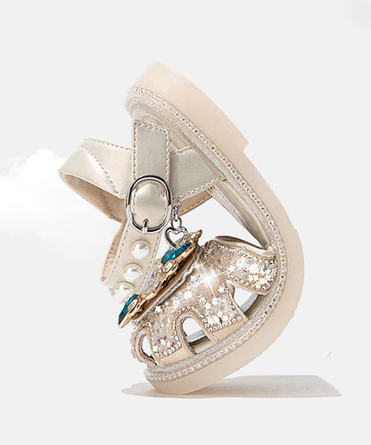 Blue Crystal Hollow Out Buckle Strap Flat Sandals