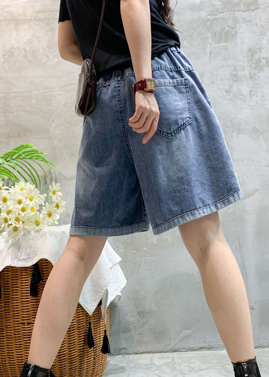 Blue Embroideried Denim Shorts Summer