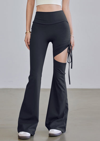 Blue High Waist Drawstring Hollow Out Yoga Pants