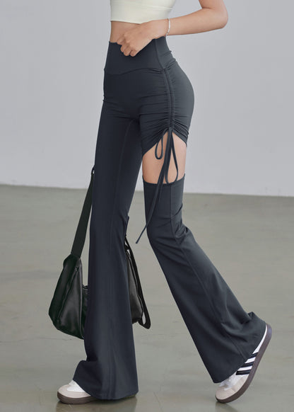 Blue High Waist Drawstring Hollow Out Yoga Pants