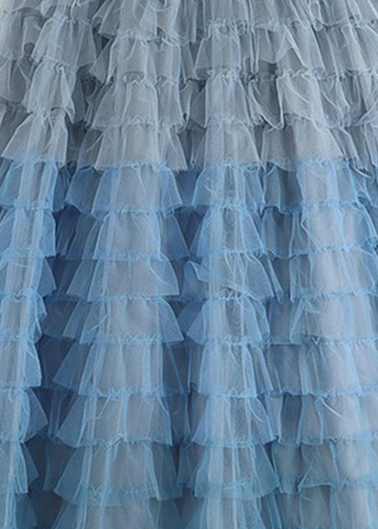 Blue High Waist Patchwork Tulle a Line Skirts Summer
