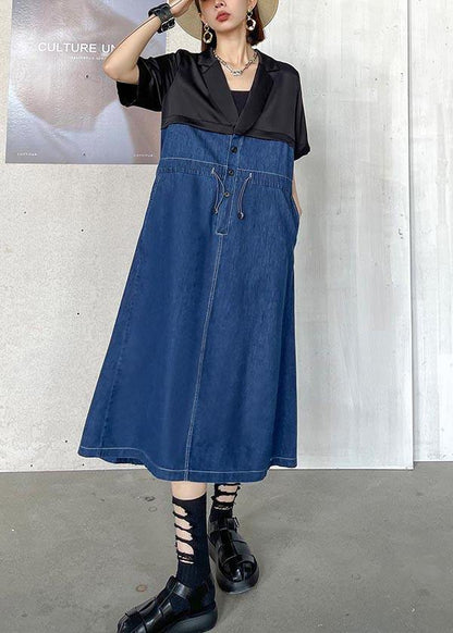 Blue Patchwork Peter Pan Collar Vacation Dresses Summer