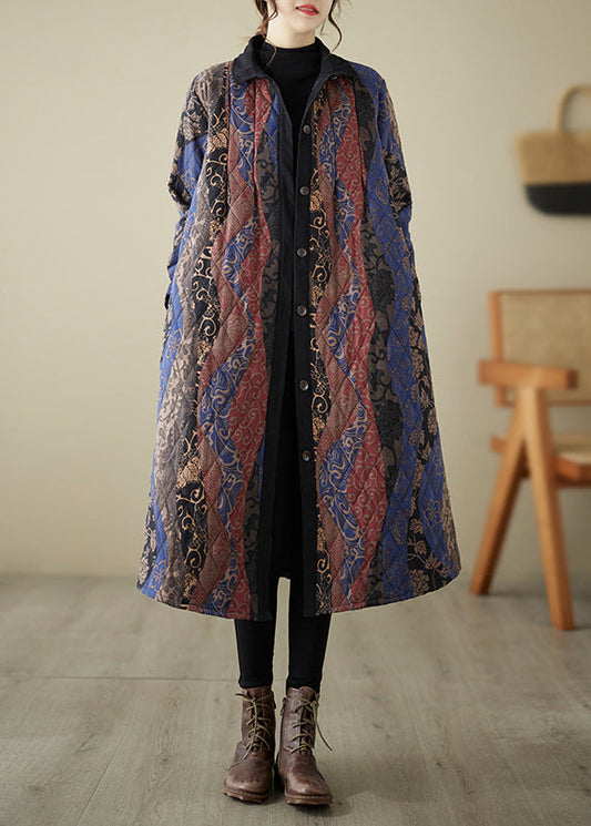Blue Peter Pan Collar Button Cotton Filled Long Parka Winter