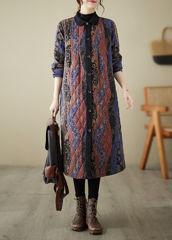 Blue Peter Pan Collar Button Cotton Filled Long Parka Winter