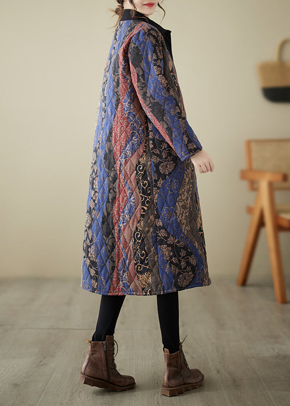 Blue Peter Pan Collar Button Cotton Filled Long Parka Winter
