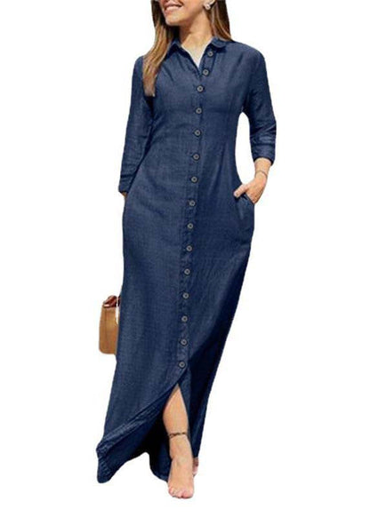 Blue Peter Pan Collar Oversized Denim Maxi Dresses Spring