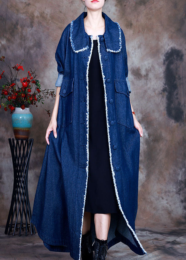 Blue Peterpan Collar Button Side Open Denim Coat Winter