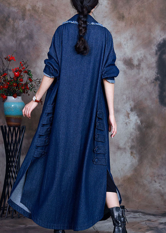 Blue Peterpan Collar Button Side Open Denim Coat Winter