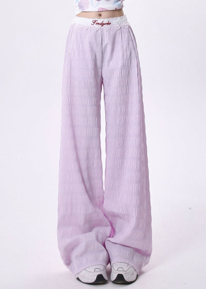 Blue Pockets Lace Patchwork Cotton Pants Spring