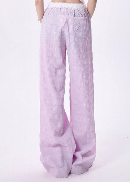 Blue Pockets Lace Patchwork Cotton Pants Spring