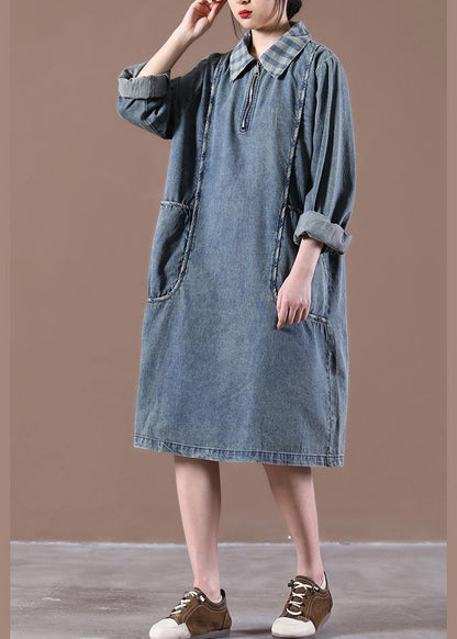 Blue Tunics for Collar Long Spring Dress