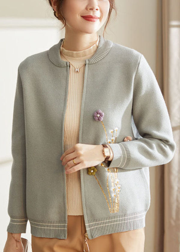 Blue Zip Up Woolen Coat Outwear Long Sleeve