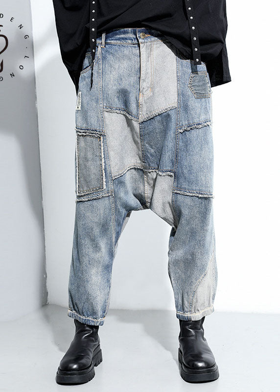 Blue Denim Patchwork Pants Spring