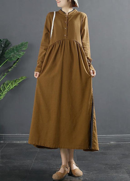 Brown Quilting Dresses Patchwork Cinched Dress