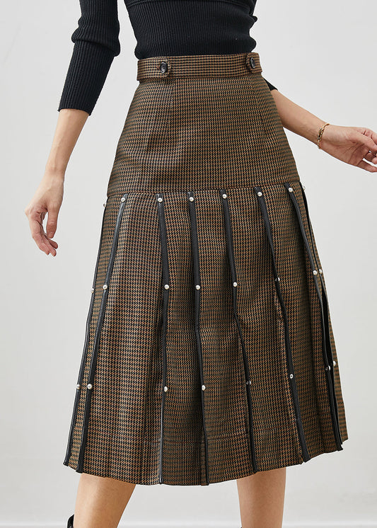 Brown Rivet Silm Cotton Pleated Skirts Spring
