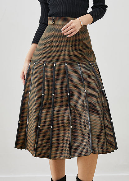 Brown Rivet Silm Cotton Pleated Skirts Spring
