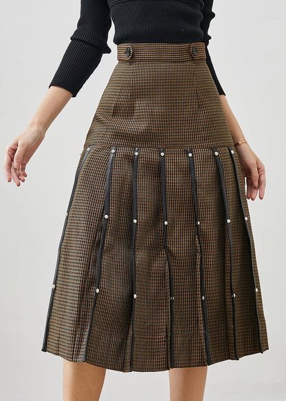 Brown Rivet Silm Cotton Pleated Skirts Spring