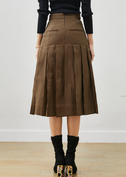 Brown Rivet Silm Cotton Pleated Skirts Spring