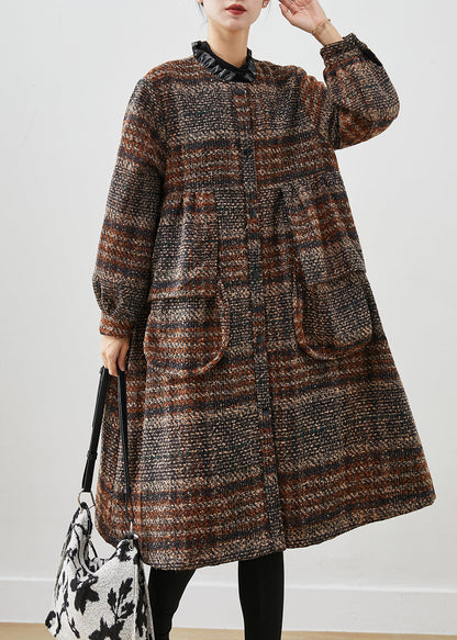 Brown Ruffled Pockets Thick Cotton Coats Winter