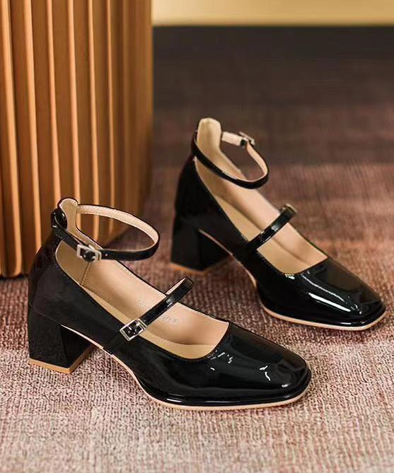 Buckle Strap Splicing Chunky High Heels Mulberry Faux Leather
