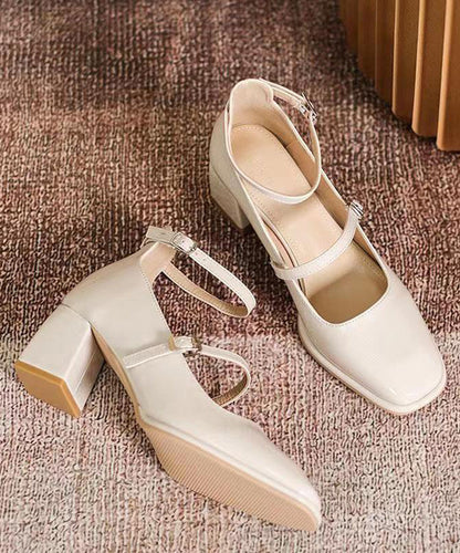 Buckle Strap Splicing Chunky High Heels Mulberry Faux Leather