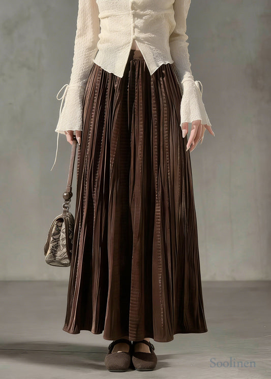 Chocolate Oversized Wrinkled Silk Velvet Skirt Spring