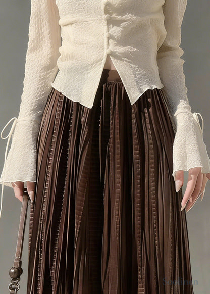 Chocolate Oversized Wrinkled Silk Velvet Skirt Spring