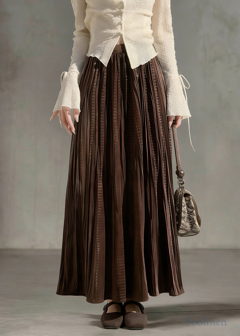 Chocolate Oversized Wrinkled Silk Velvet Skirt Spring