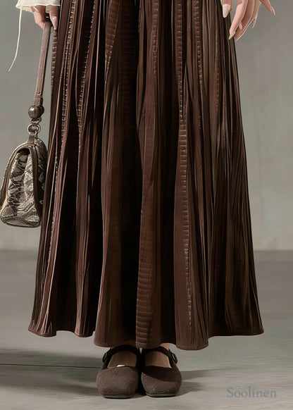 Chocolate Oversized Wrinkled Silk Velvet Skirt Spring