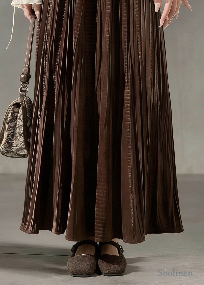 Chocolate Oversized Wrinkled Silk Velvet Skirt Spring