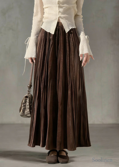 Chocolate Oversized Wrinkled Silk Velvet Skirt Spring
