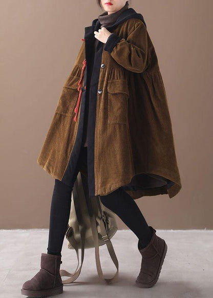 Chocolate Patchwork Button Pockets Hoodies Outwear