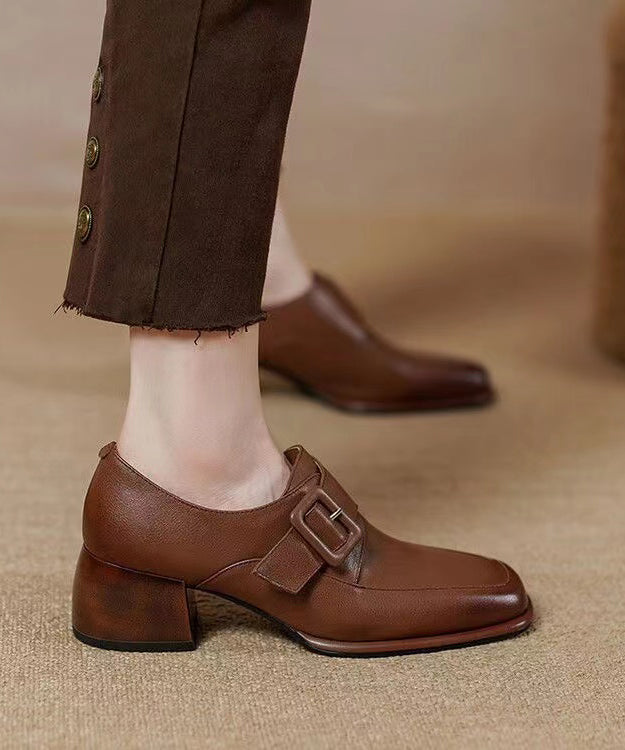 Chunky Heel Brown Cowhide Leather Belt Buckle