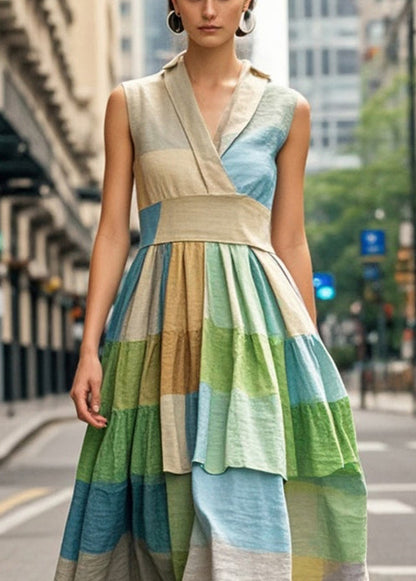 Cinched Plaid Cotton Vacation Dresses Sleeveless
