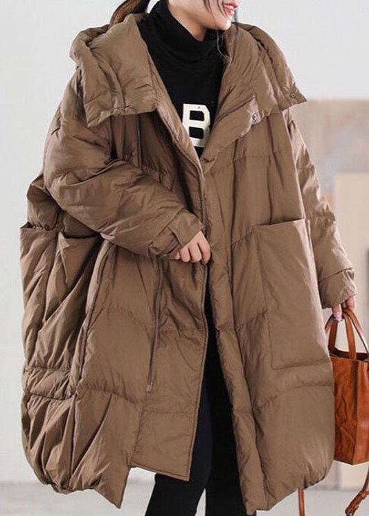 Chocolate Hooded Loose Duck Down Coat Winter