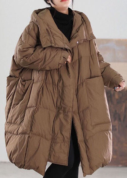 Chocolate Hooded Loose Duck Down Coat Winter