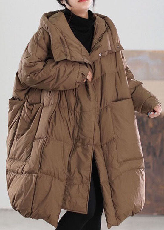 Chocolate Hooded Loose Duck Down Coat Winter