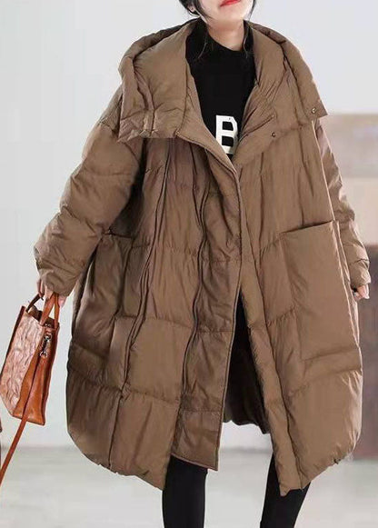 Chocolate Hooded Loose Duck Down Coat Winter