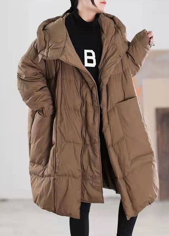 Chocolate Hooded Loose Duck Down Coat Winter