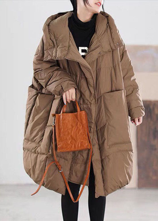 Chocolate Hooded Loose Duck Down Coat Winter