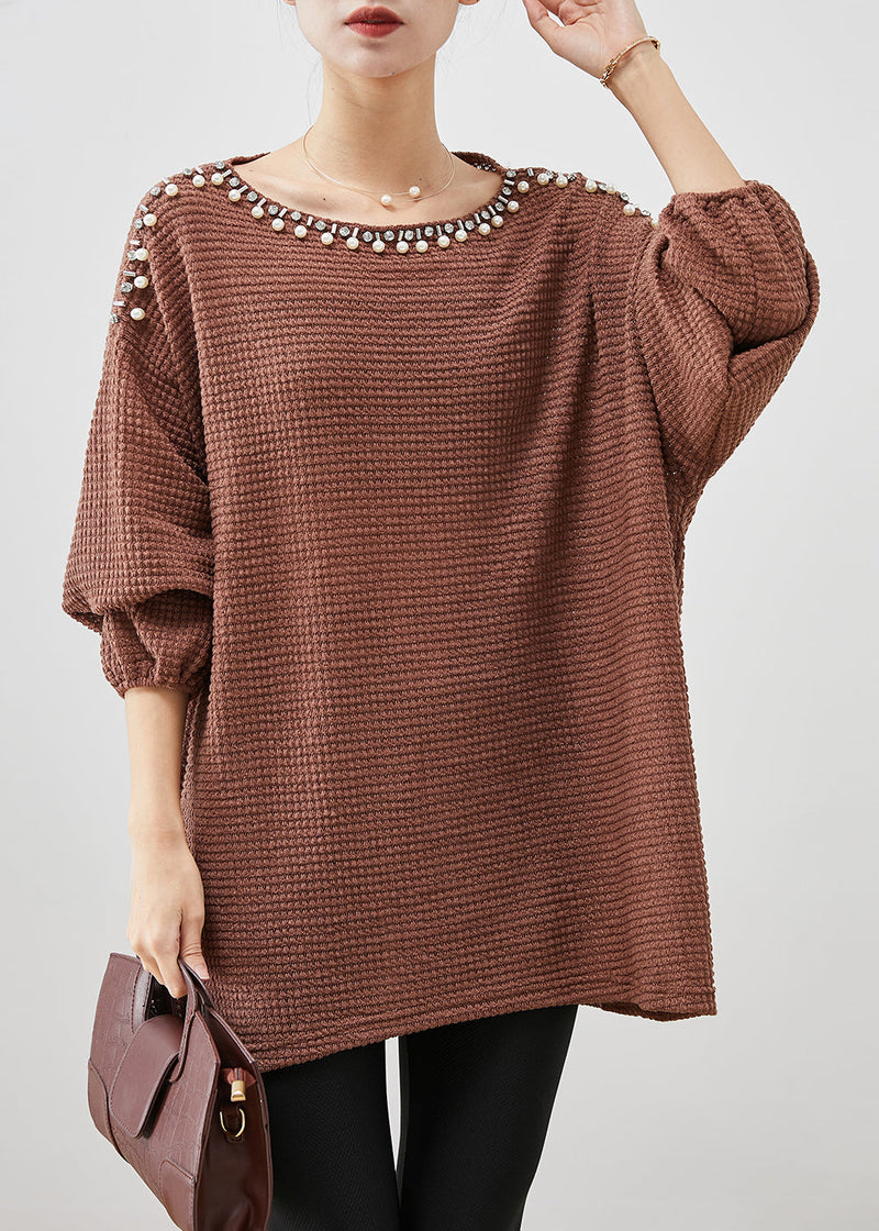 Coffee Nail Bead Thick Knit Sweater Winter
