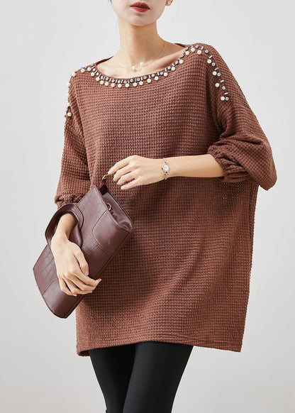 Coffee Nail Bead Thick Knit Sweater Winter