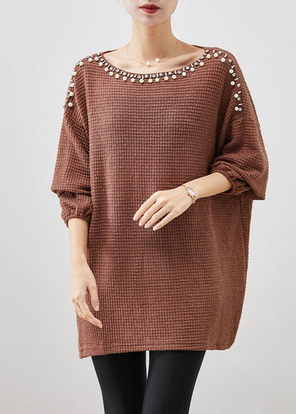 Coffee Nail Bead Thick Knit Sweater Winter