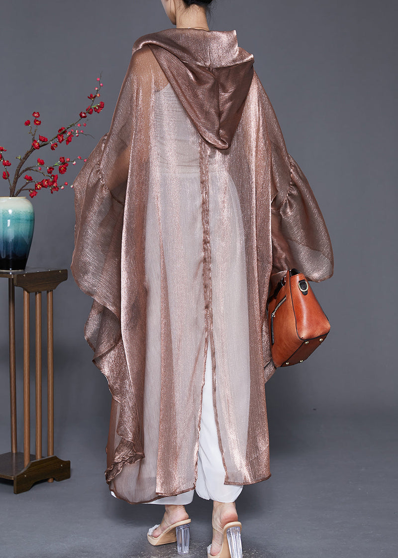 Coffee Oversized Patchwork Ruffles Silk Cardigan Summer