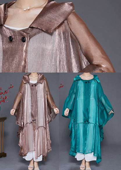 Coffee Oversized Patchwork Ruffles Silk Cardigan Summer